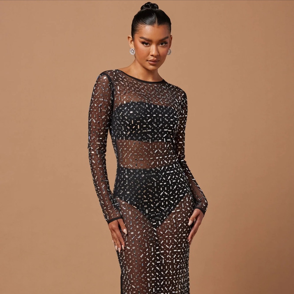 Black mesh sequin dress